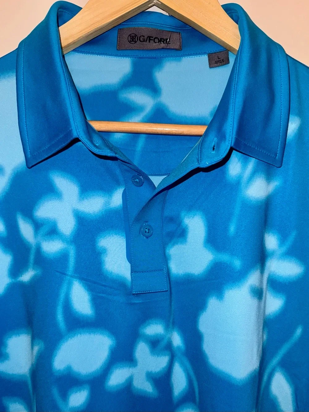 G/FORE NWT Blur Floral Tech Jersey Polo in Venetian Blue